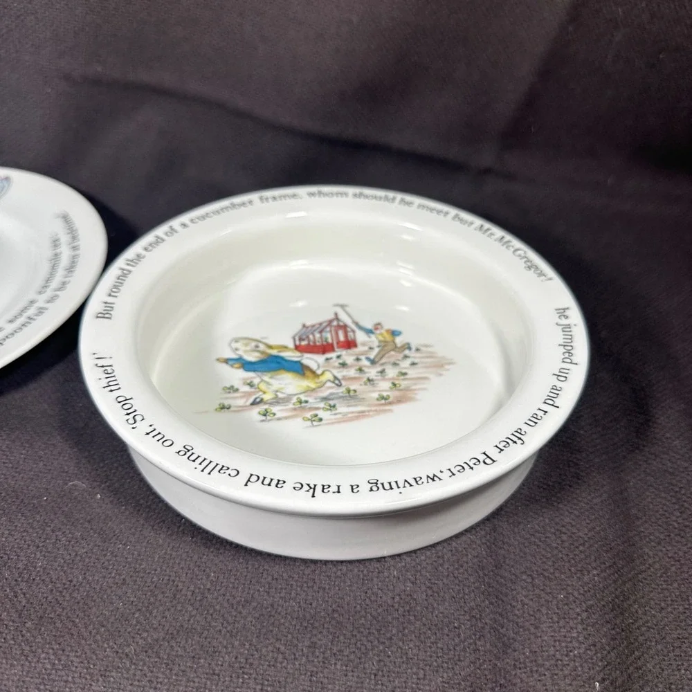 2 pc Beatrix Potter PETER RABBIT Wedgwood of Etruria & Barlaston Child Dish Set - Picture 9 of 10